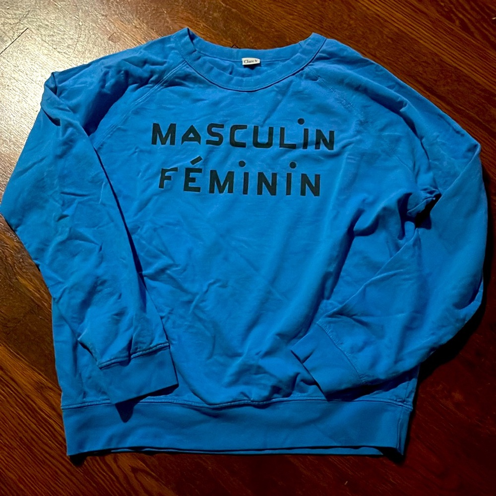 Clare V blue sweatshirt.